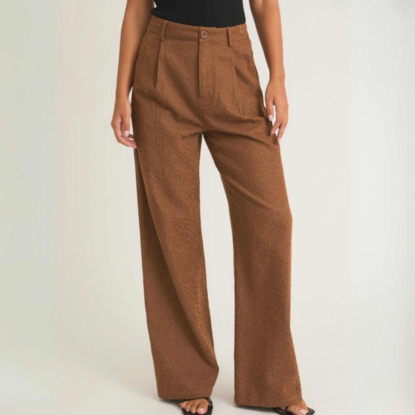 High-Waist Pleated Wide Leg Leopard Pants