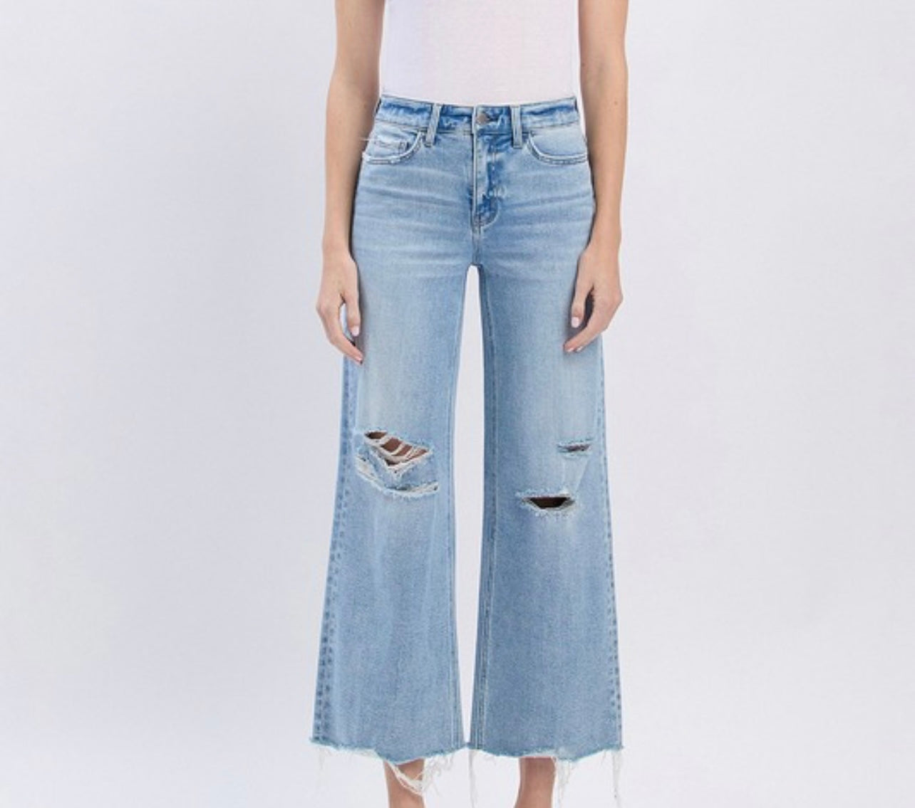 HIGH RISE DISTRESSED CROP WIDE JEANS